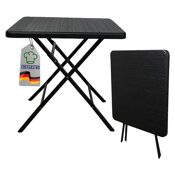 Chefgastro Balkontisch Balkontisch aus Kunststoff, klappbar, für 4 Personen - L x B x H: 78 x 78 x 73 cm, Klappbar, Viereckig, Holz Optik, Schwarz