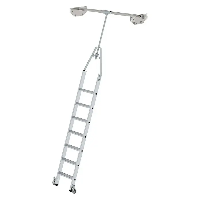 Proregal Anlegeleiter Regalleiter drehabr mit 8 Stufen - Anzahl Tritte: 8 Stk., Arbeitshöhe: 3.910 mm, Belastbarkeit: 150 kg, Aluminium
