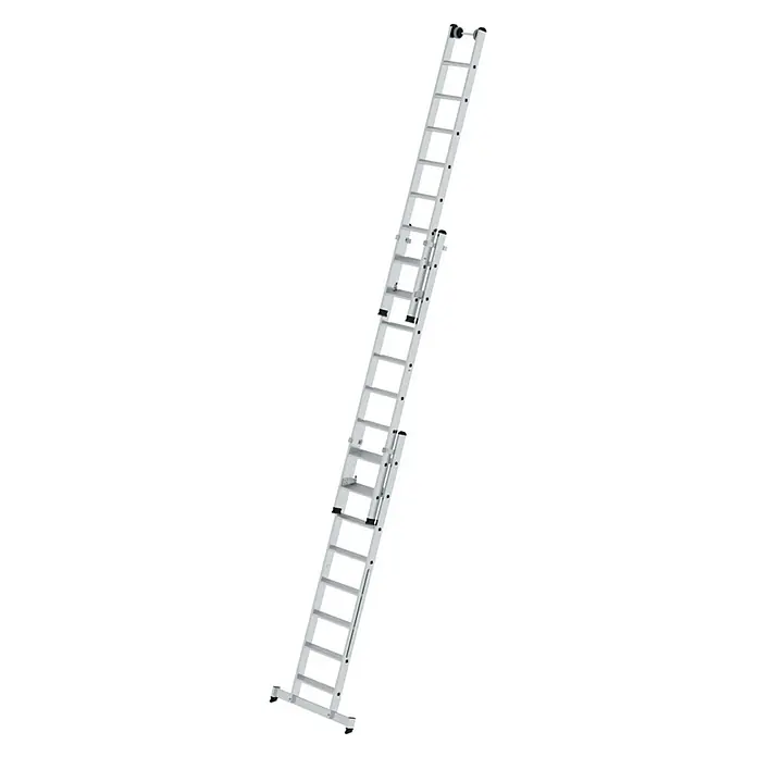 Proregal Mehrzweckleiter 3-teilig - Anzahl Tritte: 24 Stk., Arbeitshöhe: 6.900 mm, Belastbarkeit: 150 kg, Aluminium - Silberne Aluminium-Ausziehleiter mit mehreren Abschnitten.