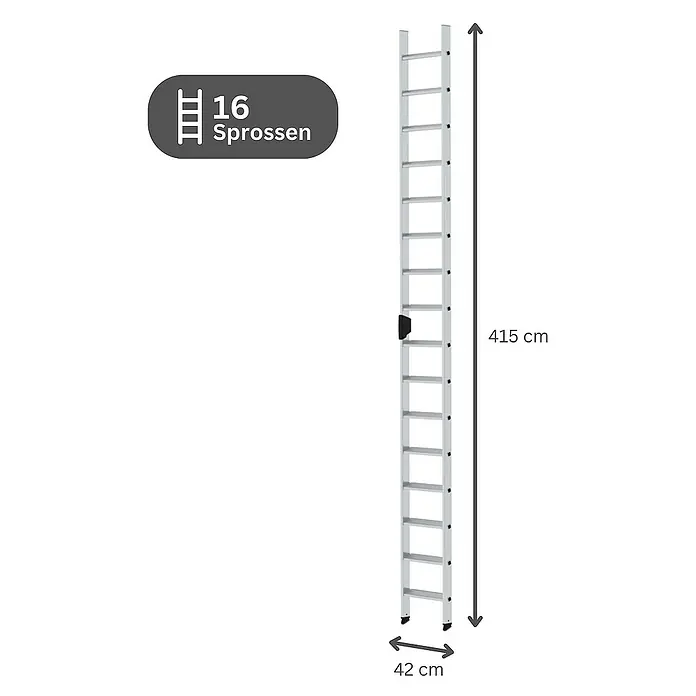 Proregal Anlegeleiter mit 16 Stufen - Anzahl Tritte: 16 Stk., Arbeitshöhe: 5.300 mm, Belastbarkeit: 150 kg, Aluminium