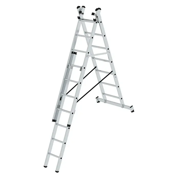 Proregal Mehrzweckleiter 3-teilig - Anzahl Tritte: 21 Stk., Arbeitshöhe: 6.100 mm, Belastbarkeit: 150 kg, Aluminium - Klappbare Multifunktionsleiter aus silbernem Aluminium in A-Form.