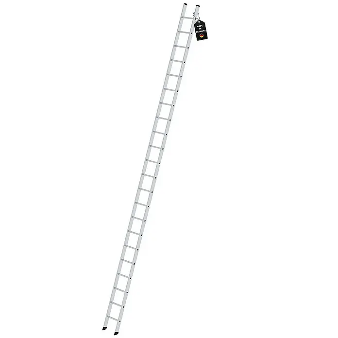 Proregal Anlegeleiter mit 22 Sprossen - Anzahl Tritte: 22 Stk., Arbeitshöhe: 6.900 mm, Belastbarkeit: 150 kg, Aluminium - Lange silberne Aluminiumleiter mit vielen Sprossen und einem 'Made in Germany'-Etikett.