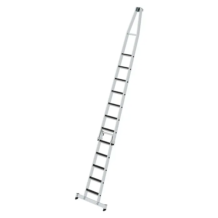 Proregal Anlegeleiter Glasreinigerleiter mit nivello®-Traverse - Arbeitshöhe: 5.150 mm, Belastbarkeit: 120 kg, Aluminium
