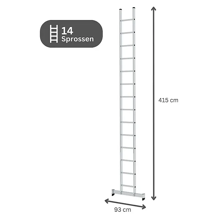 Proregal Anlegeleiter mit nivello®-Traverse - Anzahl Tritte: 14 Stk., Arbeitshöhe: 5.300 mm, Belastbarkeit: 150 kg, Aluminium