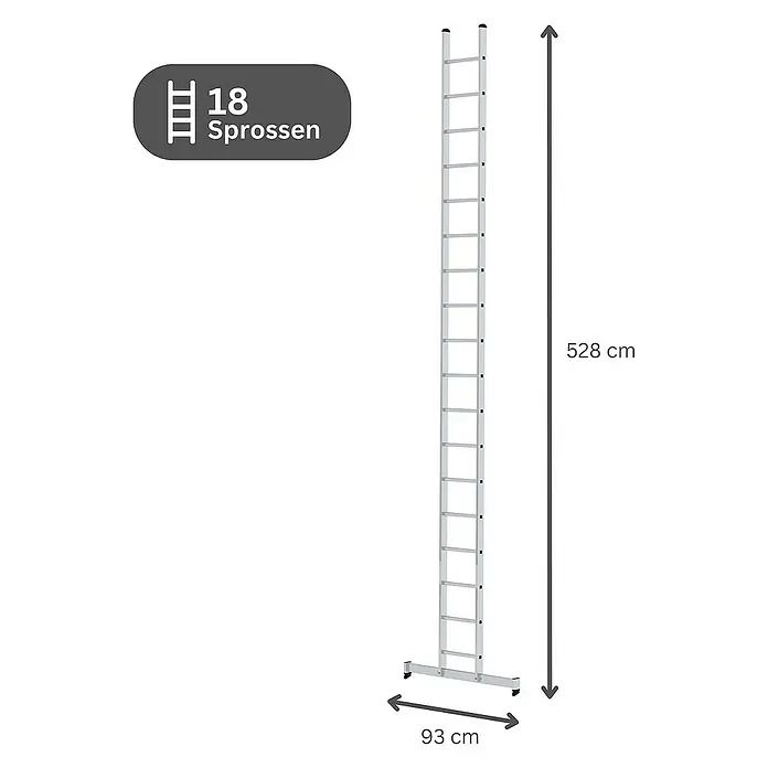 Proregal Anlegeleiter mit nivello®-Traverse - Anzahl Tritte: 18 Stk., Arbeitshöhe: 6.400 mm, Belastbarkeit: 150 kg, Aluminium