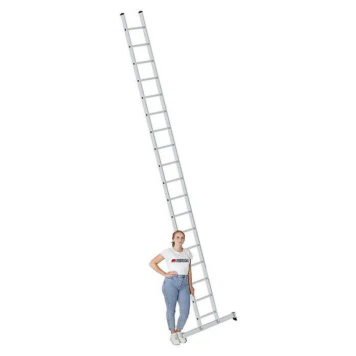 Proregal Anlegeleiter mit nivello®-Traverse - Anzahl Tritte: 18 Stk., Arbeitshöhe: 6.400 mm, Belastbarkeit: 150 kg, Aluminium