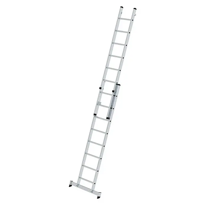 Proregal Mehrzweckleiter 2-teilig - Anzahl Tritte: 16 Stk., Arbeitshöhe: 5.300 mm, Belastbarkeit: 150 kg, Aluminium - Silberfarbene Aluminium-Ausziehleiter mit rutschfesten Füßen, ausgefahren für große Höhen.