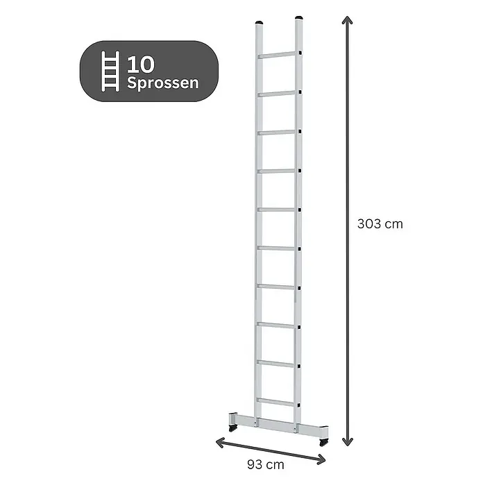 Proregal Anlegeleiter mit nivello®-Traverse - Anzahl Tritte: 10 Stk., Arbeitshöhe: 4.100 mm, Belastbarkeit: 150 kg, Aluminium