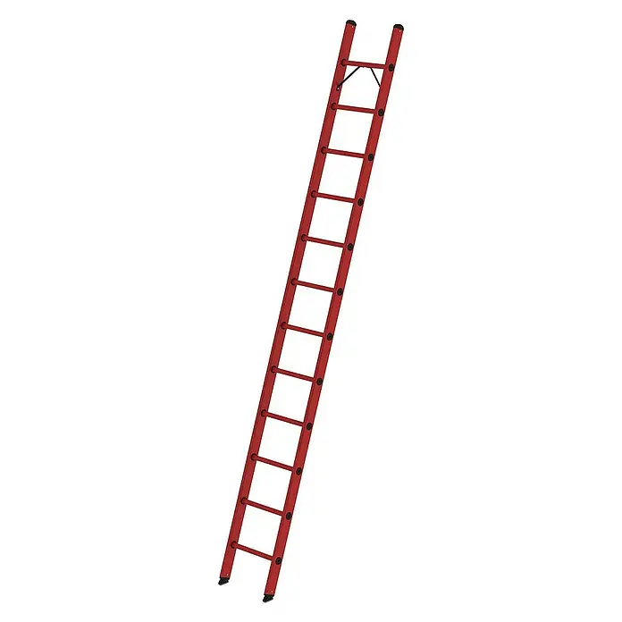 Proregal Anlegeleiter mit 12 Sprossen - Anzahl Tritte: 12 Stk., Arbeitshöhe: 4.700 mm, Belastbarkeit: 150 kg, Kunststoff - Rote Leiter mit schwarzen Akzenten.