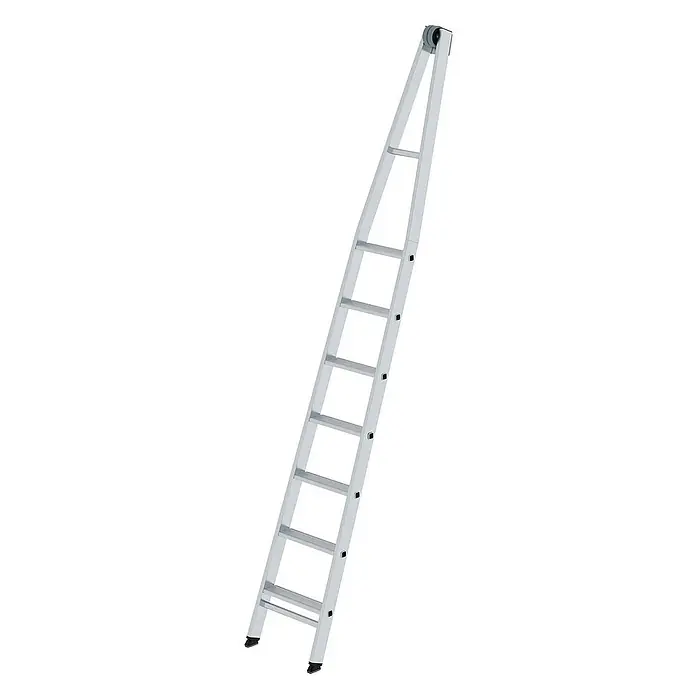 Proregal Anlegeleiter Glasreinigerleiter mit 7 Stufen - Anzahl Tritte: 7 Stk., Belastbarkeit: 120 kg, Aluminium - Silberfarbene Aluminium-Ausziehleiter mit mehreren Sprossen und einer oberen Rolle.