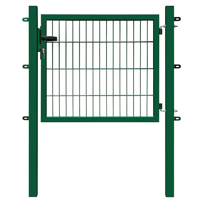 FA-Bausysteme Zauntor Basic - 1,2 x 0,8 m, Stahl, Moosgrün, 1-Flügel - Grünes Zauntor mit Gitterstruktur. Das Tor ist stabil und robust, ideal für den Garten oder andere Außenbereiche.