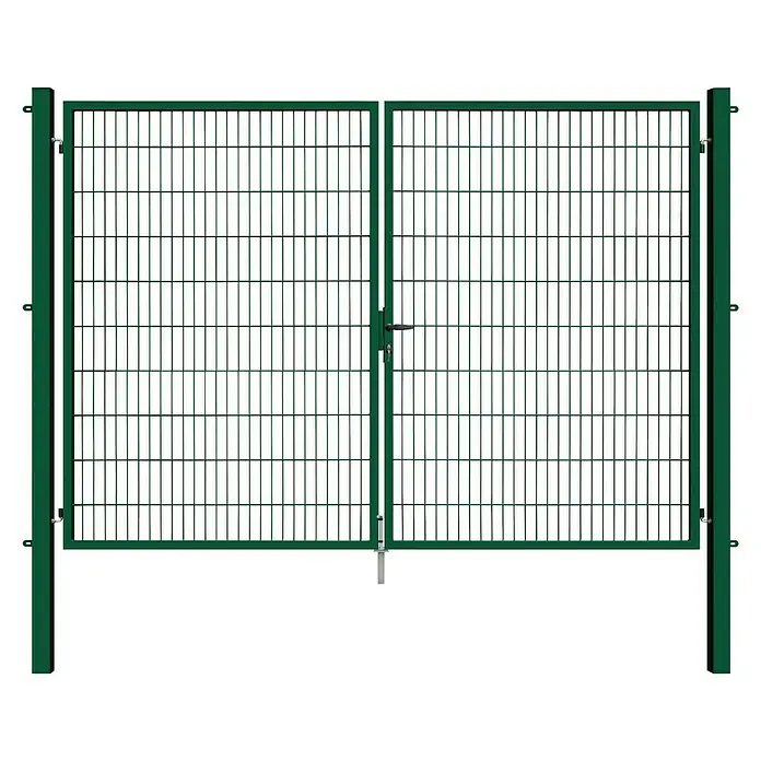 FA-Bausysteme Zauntor Basic - 3 x 2 m, Stahl, Moosgrün, 2-Flügel - Doppelflügeltor mit grünem Rahmen und Gitterfüllung. Ideal für den Eingangsbereich und die Sicherheit von Grundstücken mit stilvoller Optik.