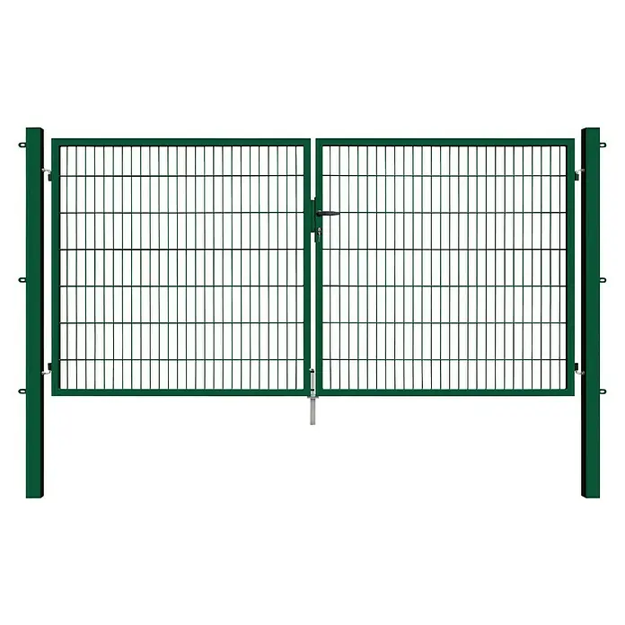 FA-Bausysteme Zauntor Basic - 3 x 1,4 m, Stahl, Moosgrün, 2-Flügel - Grünes Gartentor aus Gitter mit horizontalen und vertikalen Streben für mehr Sicherheit und Privatsphäre im Garten.