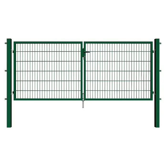 FA-Bausysteme Zauntor Basic - 3 x 1,2 m, Stahl, Moosgrün, 2-Flügel - Doppelflügeltor aus grünem Metall mit stabilem Rahmen und engmaschigem Gitter für Sicherheit und Schutz des Grundstücks.