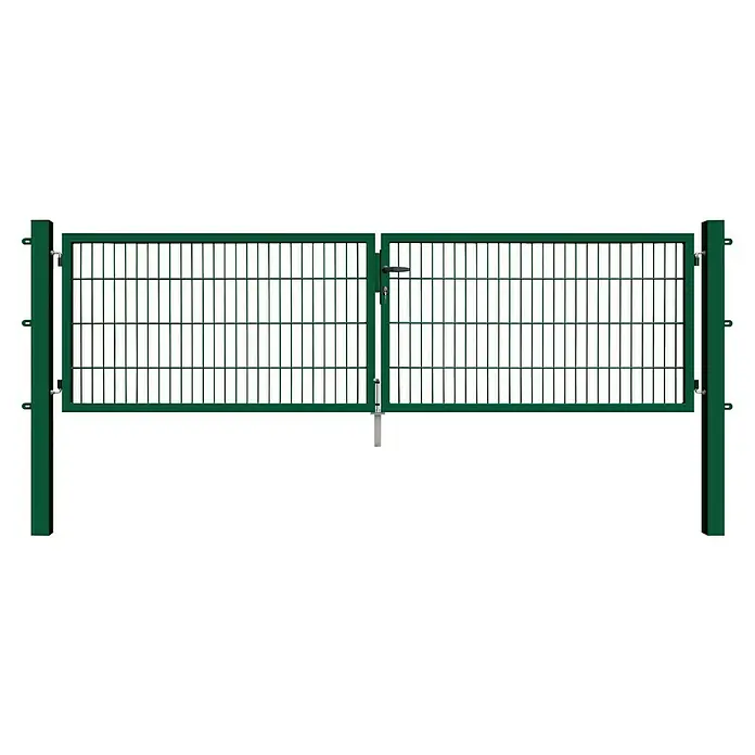 FA-Bausysteme Zauntor Basic - 3 x 0,8 m, Stahl, Moosgrün, 2-Flügel - Doppeltor aus grünem Metall mit stabilen Gitterstäben für Sicherheit. Ideal für den Zugang zu Gärten, Höfen oder Industriegeländen.