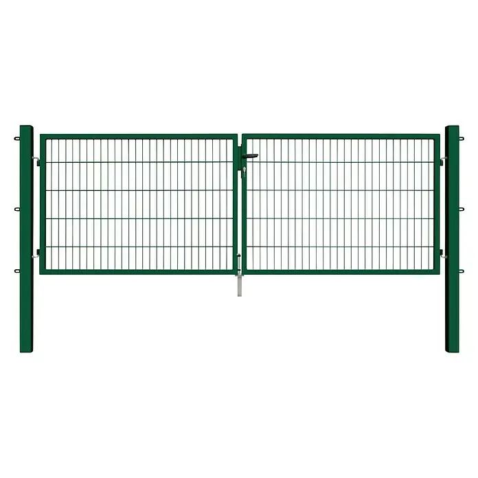FA-Bausysteme Zauntor Basic - 3 x 1 m, Stahl, Moosgrün, 2-Flügel - Doppeltor aus grünem Metall mit horizontalen und vertikalen Streben und einem stabilen Rahmen für einen sicheren Zugang.