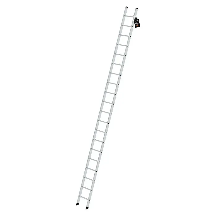 Proregal Anlegeleiter mit 20 Sprossen - Anzahl Tritte: 20 Stk., Arbeitshöhe: 6.900 mm, Belastbarkeit: 150 kg, Aluminium - Silberne Aluminium-Anlegeleiter mit "Made in Germany" Etikett. Robuste Leiter für vielseitigen Einsatz.