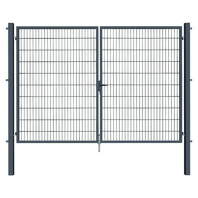 FA-Bausysteme Zauntor Basic - 3 x 2 m, Stahl, Anthrazit, 2-Flügel - Metallgittertor mit robustem Rahmen und horizontalen sowie vertikalen Gitterstäben, ideal für Sicherheit und stilvolle Abgrenzung.