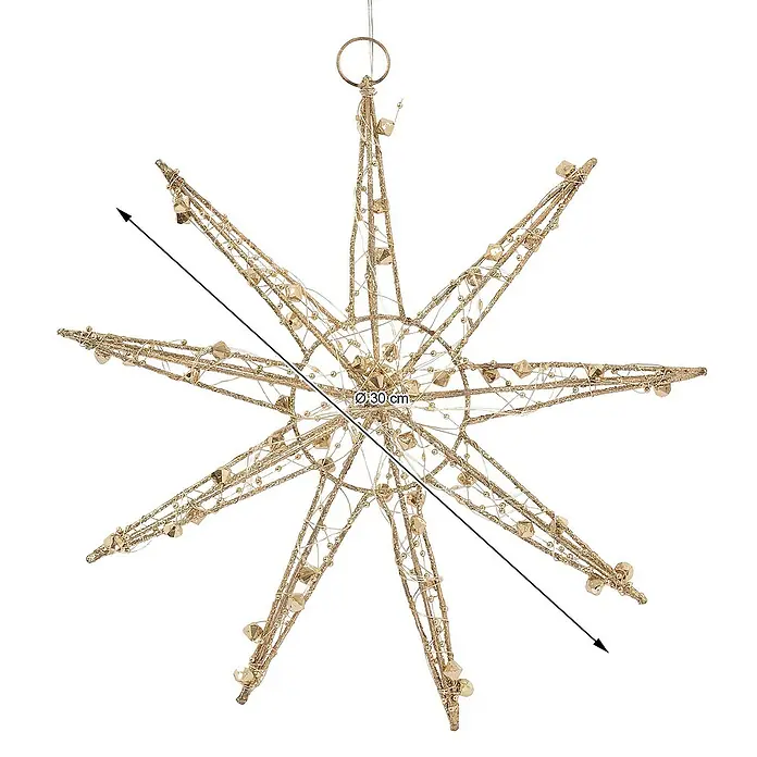 ECD Germany LED-Weihnachtsdekoleuchte Weihnachtsstern Weihnachten Schneeflocke Weihnachtsdeko Fensterdeko - 30 x 4 x 30 cm, Gold, Akkubetrieben, LED