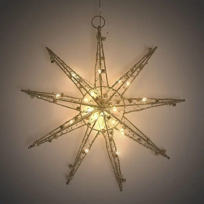 ECD Germany LED-Weihnachtsdekoleuchte Weihnachtsstern Weihnachten Schneeflocke Weihnachtsdeko Fensterdeko - 30 x 4 x 30 cm, Gold, Akkubetrieben, LED