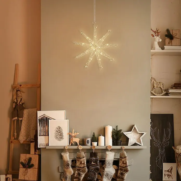 ECD Germany LED-Weihnachtsdekoleuchte Weihnachtsstern Weihnachten Schneeflocke Weihnachtsdeko Fensterdeko - 30 x 4 x 30 cm, Gold, Akkubetrieben, LED