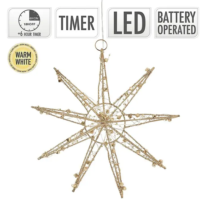 ECD Germany LED-Weihnachtsdekoleuchte Weihnachtsstern Weihnachten Schneeflocke Weihnachtsdeko Fensterdeko - 30 x 4 x 30 cm, Gold, Akkubetrieben, LED