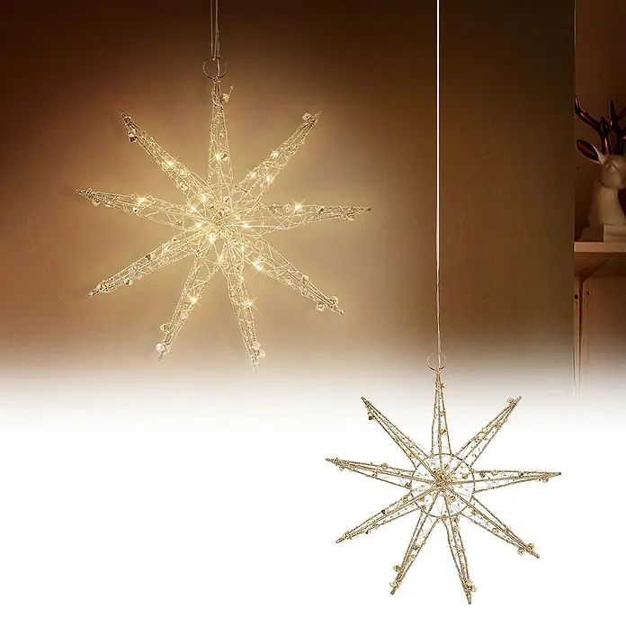 ECD Germany LED-Weihnachtsdekoleuchte Weihnachtsstern Weihnachten Schneeflocke Weihnachtsdeko Fensterdeko - 30 x 4 x 30 cm, Gold, Akkubetrieben, LED