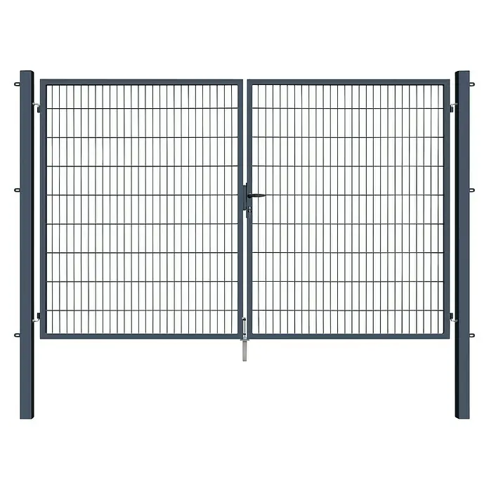 FA-Bausysteme Zauntor Basic - 3 x 1,8 m, Stahl, Anthrazit, 2-Flügel - Ein robustes Metalltor mit Gitterstruktur, ideal zur Absicherung von Grundstücken oder als stilvolles Element im Außenbereich. Die solide Bauweise verspricht Langlebigkeit.