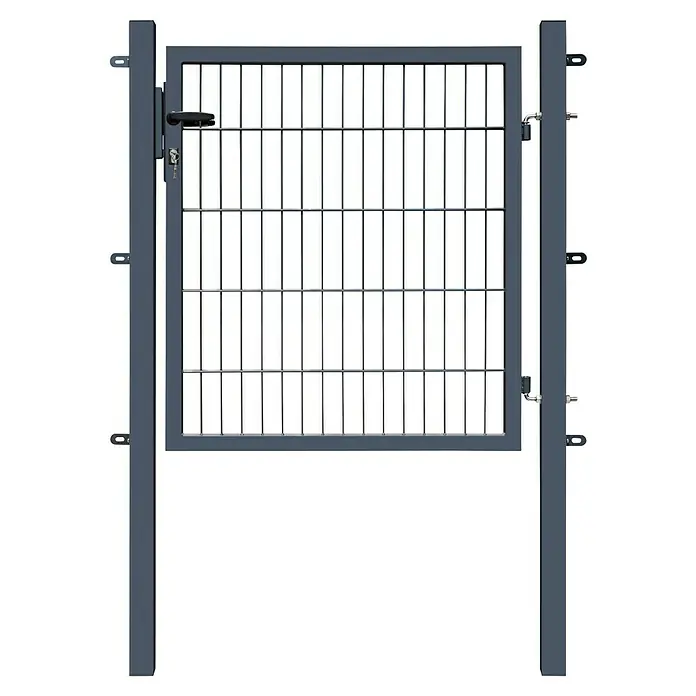 FA-Bausysteme Zauntor Basic - 1,2 x 1 m, Stahl, Anthrazit, 1-Flügel - Ein modernes, graues Metalltor mit Gittermuster, das Sicherheit und Stil vereint. Perfekt für den Zugang zu Gärten oder als stilvolles Zaunelement.