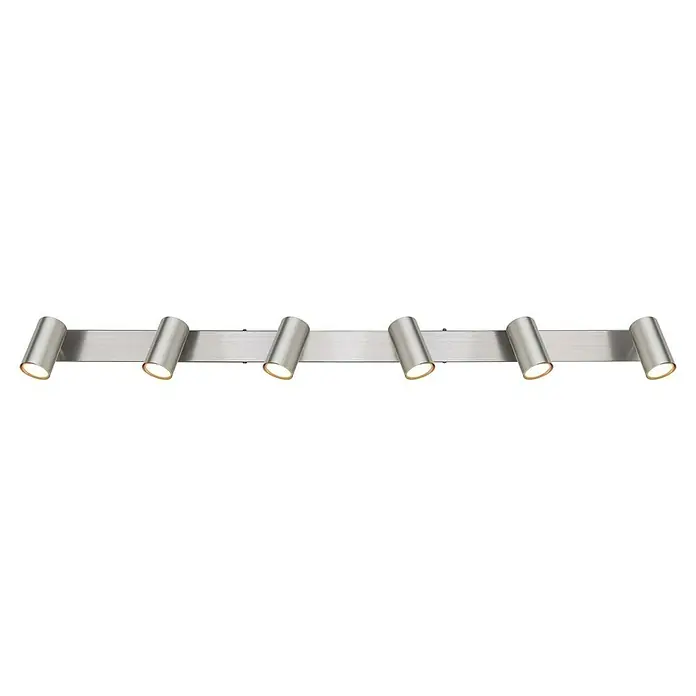 Globo Deckenstrahler Robby - 35 W, L x B x H: 115 x 6 x 12 cm, Grau, GU10 - Die Küchenleuchte verfügt über sechs zylindrische Strahler in gebürstetem Nickel, die für eine fokussierte Beleuchtung über einer Arbeitsfläche sorgen.