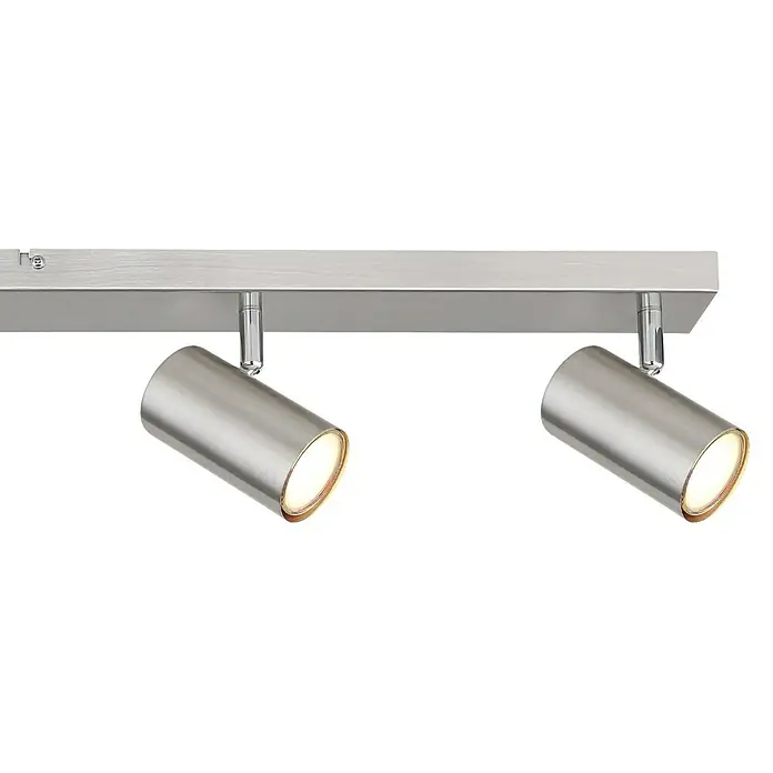 Globo Deckenstrahler Robby - 35 W, L x B x H: 115 x 6 x 12 cm, Grau, GU10 - Zwei silberne LED-Strahler an einer Schiene, die modernes Design und Funktionalität für eine gezielte Beleuchtung kombinieren.