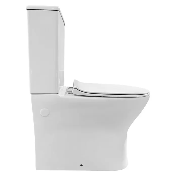 Pack de WC New 2010 - Con borde de descarga, Salida dual, Blanco - Primer plano de un inodoro blanco, que muestra un diseño minimalista y funcionalidad para baños modernos.