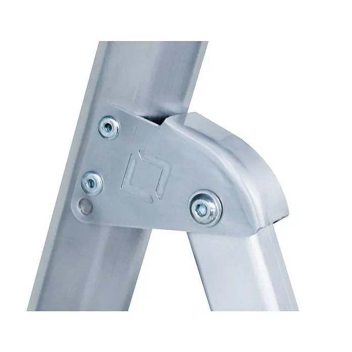 Proregal Stehleiter einseitig begehbar - Anzahl Tritte: 3 Stk., Arbeitshöhe: 2.750 mm, Belastbarkeit: 150 kg, Aluminium - Silbernes Aluminium-Leitergelenk, mit Schrauben befestigt, verbindet zwei Leiterabschnitte.