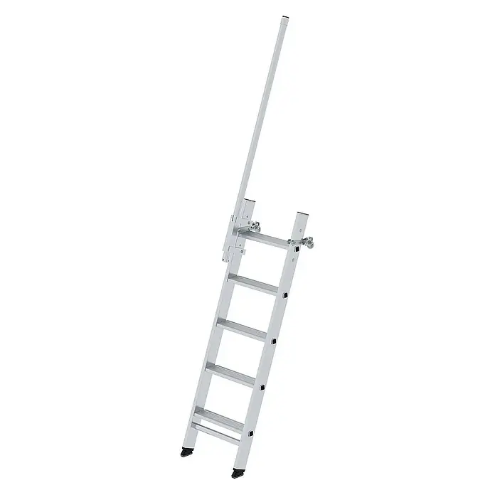 Proregal Anlegeleiter LKW-Leiter mit 5 Stufen - Anzahl Tritte: 5 Stk., Arbeitshöhe: 3.150 mm, Belastbarkeit: 150 kg, Aluminium - Silberne Aluminiumleiter mit verstellbarem Dachhakenaufsatz, für sicheren Zugang und Arbeiten am Dach.