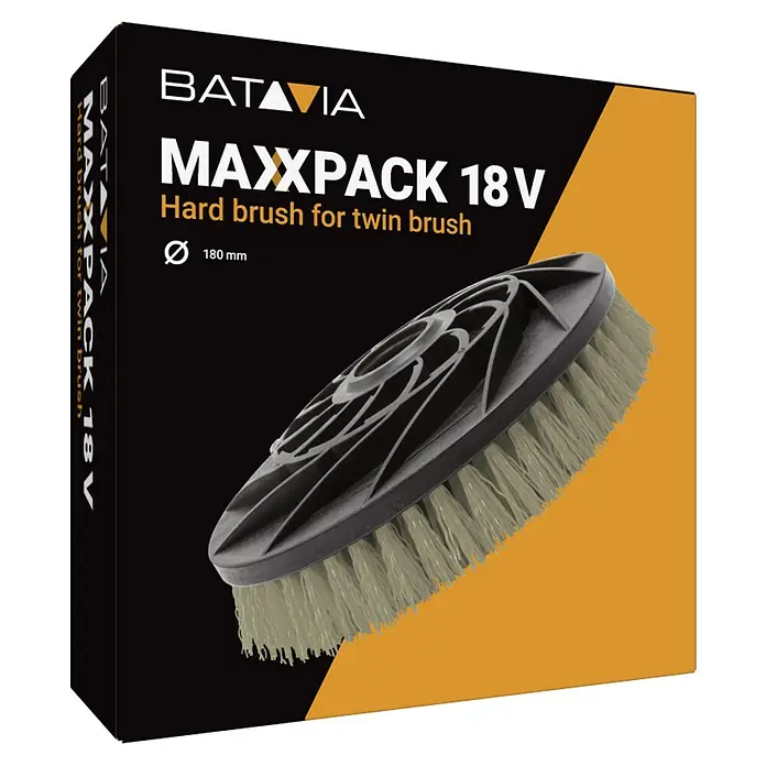 Batavia Maxxpack Reinigungsbürste - Material Borsten: Nylon, Passend für: Batavia Akku-Reinigungsbürste Twin Brush - Bild einer BATAVIA MAXXPACK 18V Bürste, Hartbürste für Doppelbürste, mit einem Durchmesser von 180 mm, ideal für Reinigungsarbeiten.