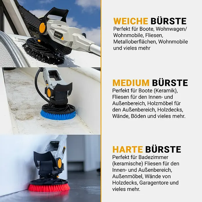 Batavia Maxxpack Akku-Reinigungsbürste Twin Brush V1 - 18 V, Ohne Akku - Verschiedene Bürstenaufsätze für den BATATU Reiniger: Weiche Bürste, mittlere Bürste und harte Bürste. Ideal für verschiedene Oberflächen.