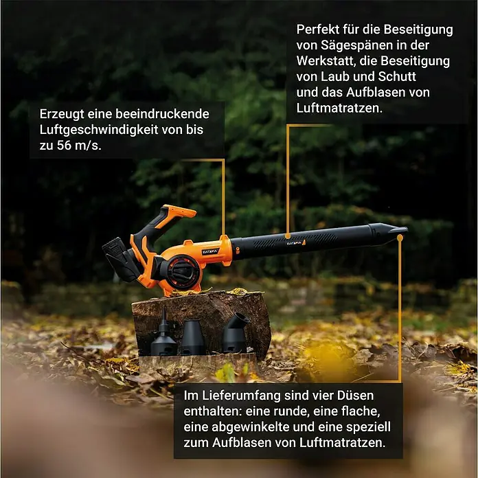 Batavia Akku-Laubbläser 12V - 12 V, Ohne Akku, Blasgeschwindigkeit: 200 km/h - Aufsatzgebläse von Batavia, perfekt für die Werkstatt. Mit vier Düsen für vielseitige Anwendungen wie Laub- und Schuttentfernung.