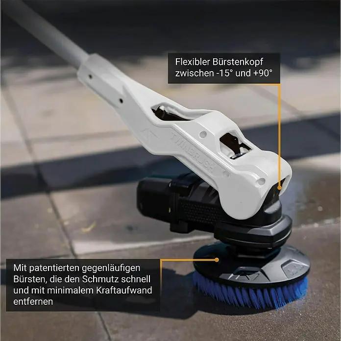 Batavia Maxxpack Akku-Reinigungsbürste Twin Brush Compact - 18 V, Ohne Akku - Das Bild zeigt eine TwinBrush Reinigungsbürste mit flexiblem Bürstenkopf und gegenläufigen Bürsten für mühelose Reinigung.