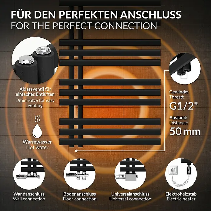 LuxeBath Elektro-Badheizkörper Design Handtuchheizkörper Handtuchwärmer Elektrisch mit Heizstab 1200W - B x H: 60 x 140 cm
