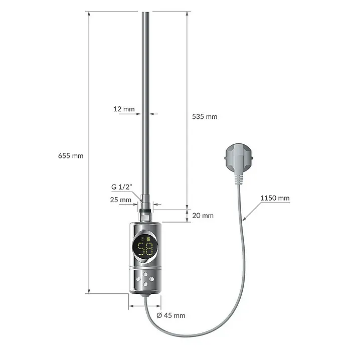 LuxeBath Elektro-Badheizkörper Handtuchwärmer Elektrisch Seitenanschluss mit Heizstab 600W gebogen - B x H: 40 x 80 cm