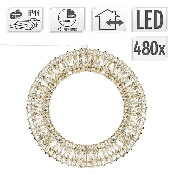 ECD Germany LED-Weihnachtsdekoleuchte Wandkranz Hängekranz Weihnachts Kranz Lichterkranz Dekorationskranz - 38 x 9 x 38 cm, Weiß, Netzbetrieben, LED