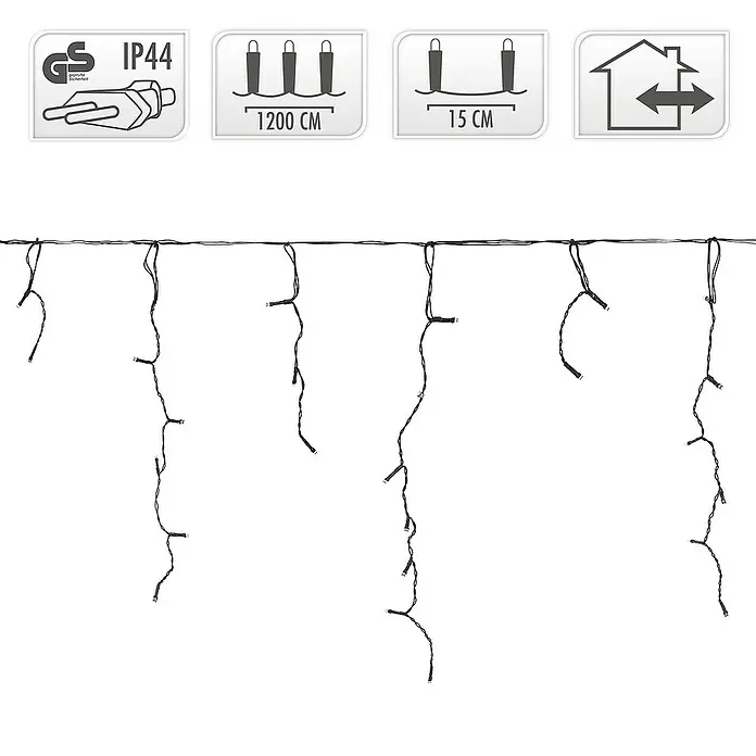 ECD Germany LED-Lichtervorhang 360 LEDs 12m für Innen & Außen IP44 Kaltweiß - Innen, 1.200 cm, Kaltweiß, 360 Stk., Netzbetrieben
