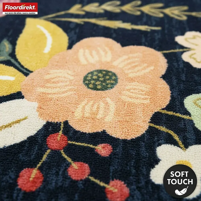 Floordirekt Kurzflorteppich Damaskus 160 x 230 cm - Blau - Weicher Teppich mit dunkelblauem Hintergrund und farbenfrohem Blumen- und Fruchtmuster.