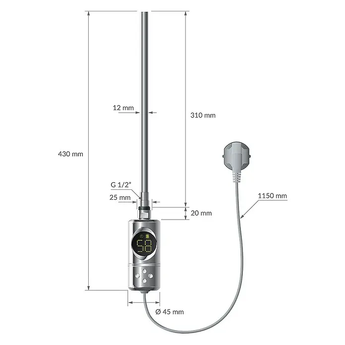 LuxeBath Elektro-Badheizkörper Handtuchwärmer Elektrisch Seitenanschluss mit Heizstab 300W gebogen - B x H: 40 x 80 cm