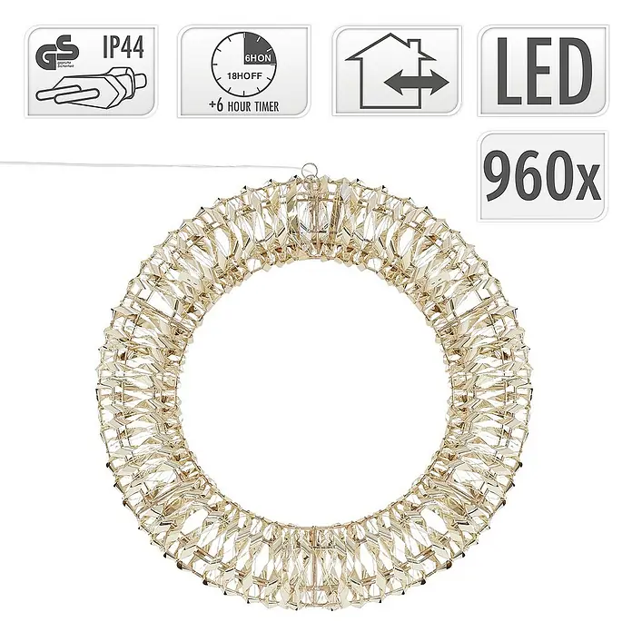 ECD Germany LED-Weihnachtsdekoleuchte Wandkranz Hängekranz Weihnachts Kranz Lichterkranz Dekorationskranz - 58 x 9 x 58 cm, Weiß, Netzbetrieben, LED