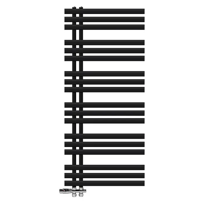 LuxeBath Badheizkörper Handtuchheizkörper Handtuchwärmer mit Durchgangsform Thermostatventil - B x H: 60 x 140 cm, Schwarz