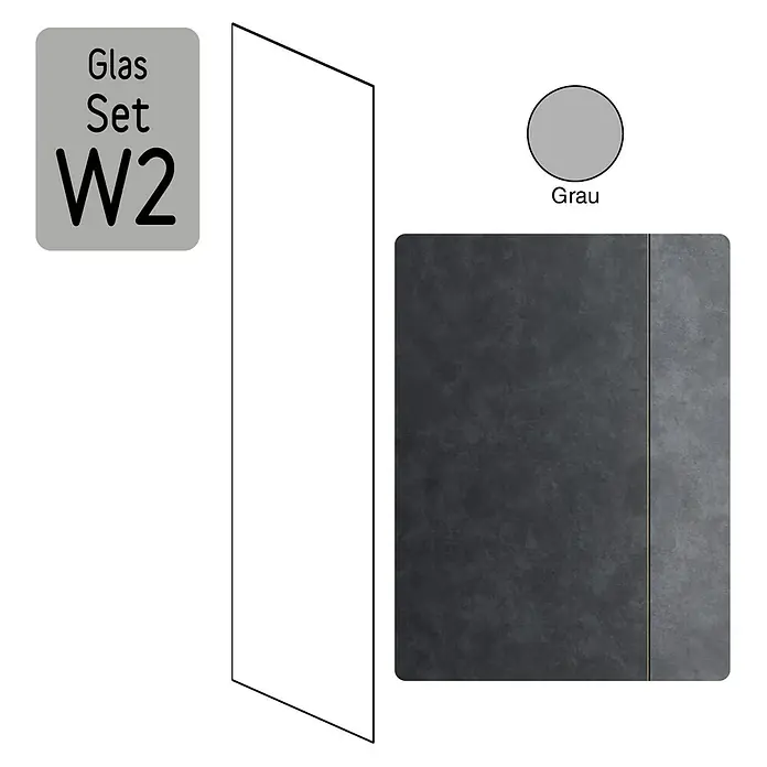 Camargue Meran Mix & Match Duschwand - B x H: 100 x 200 cm, Beschichtet, Schwarz, Ausführungseigenschaft: B: 570mm Grauglas + B: 400mm Grauglas, Matt - Glas-Set W2 in Grau-Optik. Dieses Set bietet eine moderne und stilvolle Lösung für Ihr Zuhause mit seiner grauen Farbgebung.