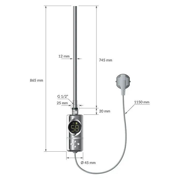 LuxeBath Elektro-Badheizkörper Handtuchwärmer Elektrisch Seitenanschluss mit Heizstab 1200W gerade - B x H: 40 x 120 cm