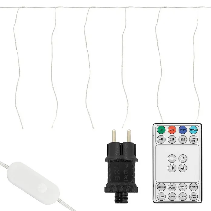 ECD Germany LED-Lichtervorhang 240 LEDs 6m für Innen & Außen IP44 Warmweiß - Innen, Warmweiß, 240 Stk., Netzbetrieben - Weiße LED-Eiszapfenlichterkette mit Fernbedienung und Netzstecker für dekorative Beleuchtung.