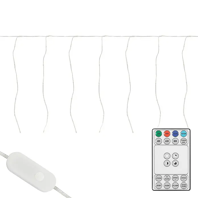 ECD Germany LED-Lichtervorhang 240 LEDs 6m für Innen & Außen IP44 Warmweiß - Innen, Warmweiß, 240 Stk., Netzbetrieben - Weiße LED-Eiszapfenlichterkette mit Fernbedienung für Ein/Aus, Auto, Modi, Timer und Lichteffekte, plus Kabelschalter.